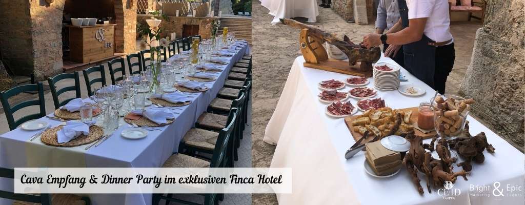 Mallorca Firmenreise in ein exklusives Finca Hotel mit Dinner Party und Cava mit Bright and Epic