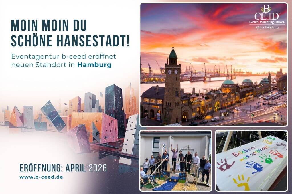 Eventagentur b-ceed eröffnet neuen Standort in Hamburg ab April 2026. Teambuilding, Events und Coachings ab dann auch von Hamburg aus.